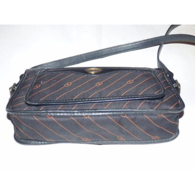 Gucci Anniversary Print Leather Black Gg Canvas Shoulder Bag