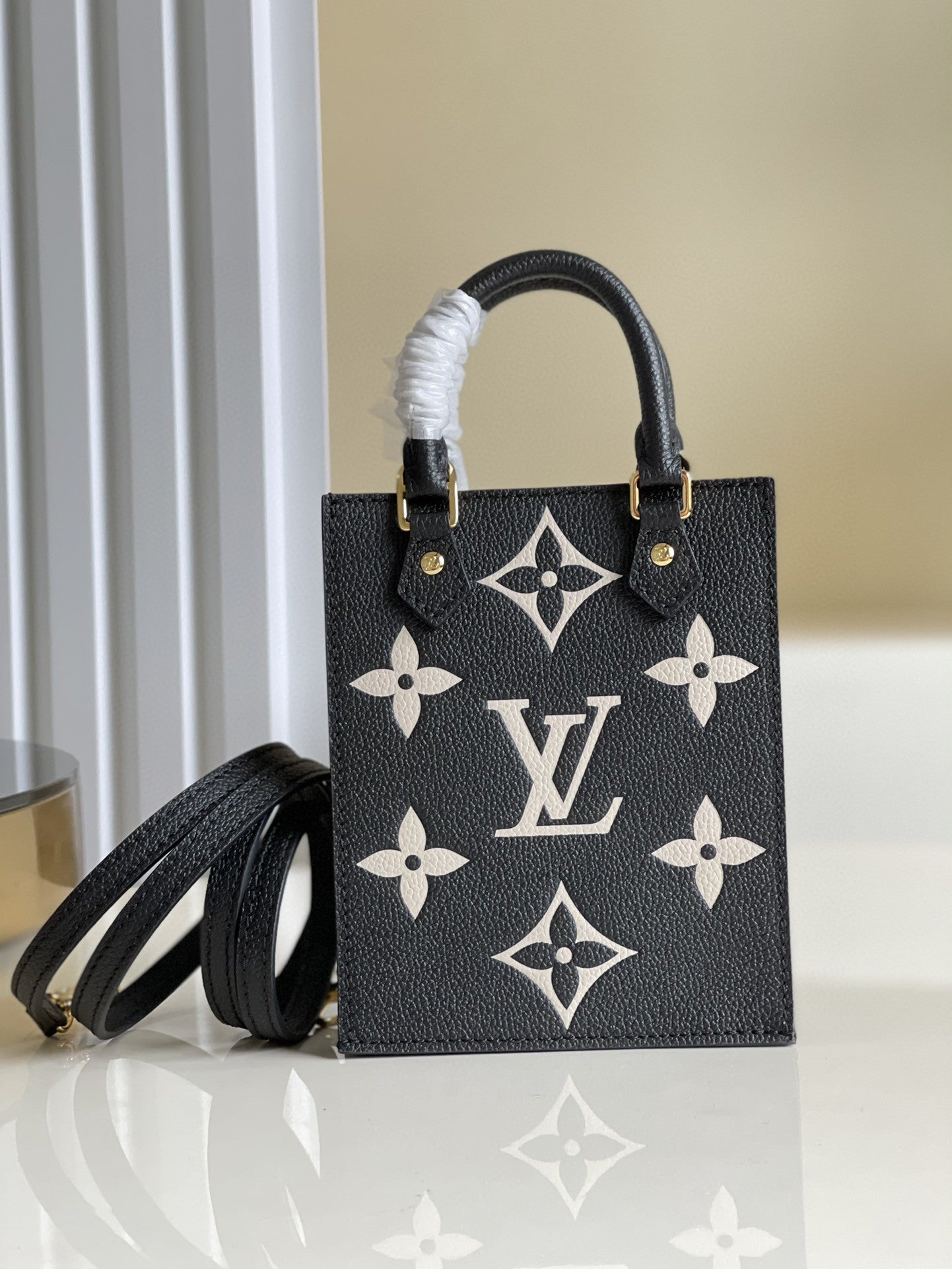 LV Petit Sac Plat Monogram Empreinte Black/Beige For Womtlm, Womtlm’s Handbags, Shoulder And Crossbody Bags 5.5in/14cm LV M81416