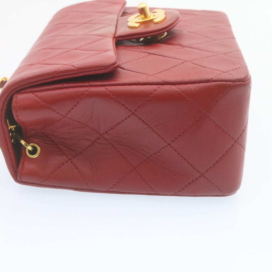 Chanel Matelasse Chain Flap Shoulder Bag Lamb Skin Turn Lock Red CC  29038