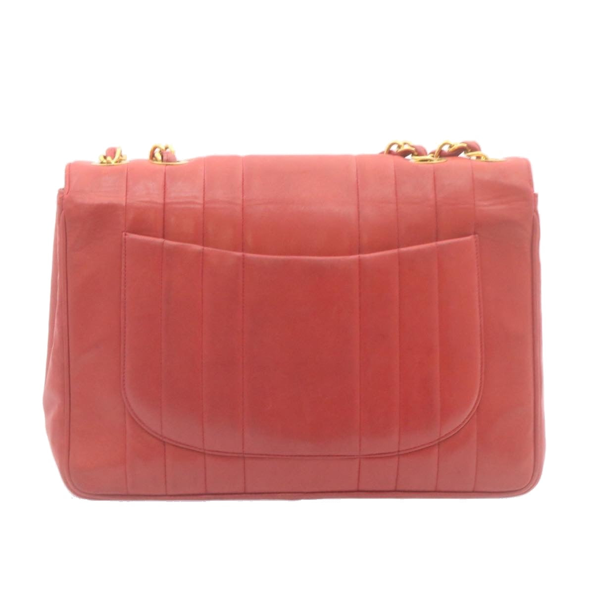 Chanel Mademoiselle Big Coco Double Chain Shoulder Bag Lamb Skin Red Auth 29129A