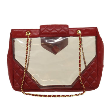 Chanel Matelasse Chain Shoulder Bag Lamb Skin Enamel Red Clear CC Auth 29894A