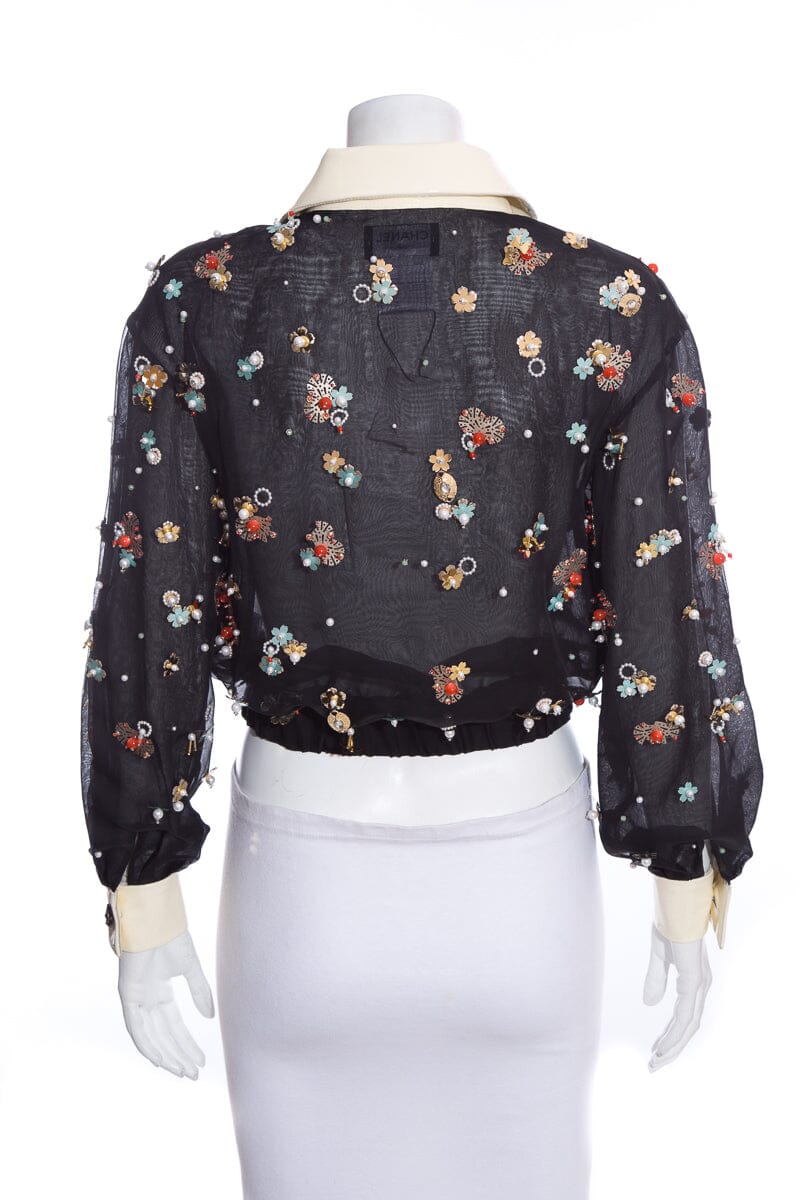 Chanel 2016 Seoul Collection Silk Organza Black Jacket SZ 38