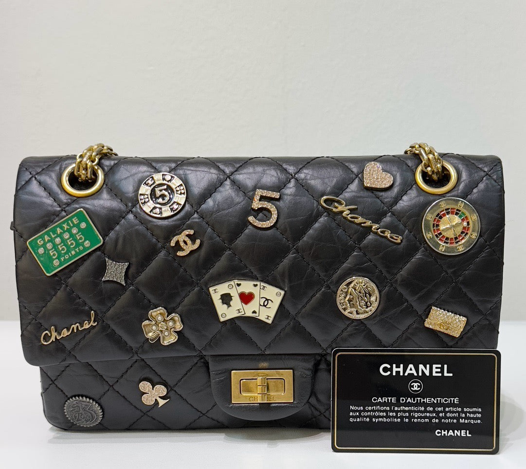 Chanel Small 2.55 Reissue Aged Calfskin Lucky Charms 225 Flap Black GHW