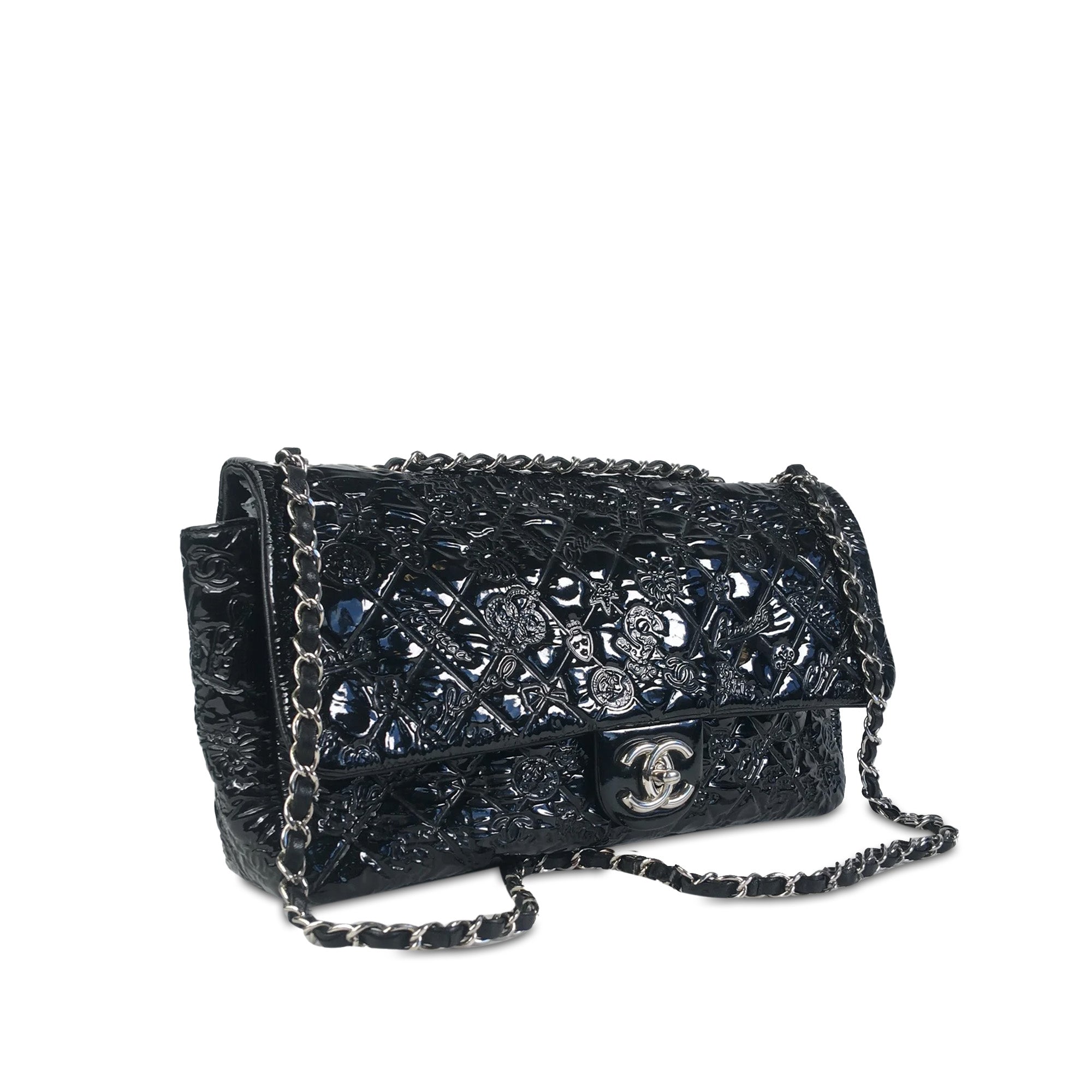 Chanel Jumbo Patent Lucky Symbols Flap Shoulder Bag