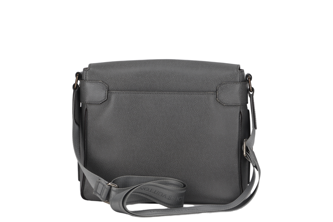 LOUIS VUITTON ROMAN GREY LEATHER MESSENGER BAG SILVER HARDWARE WITH DUST COVER