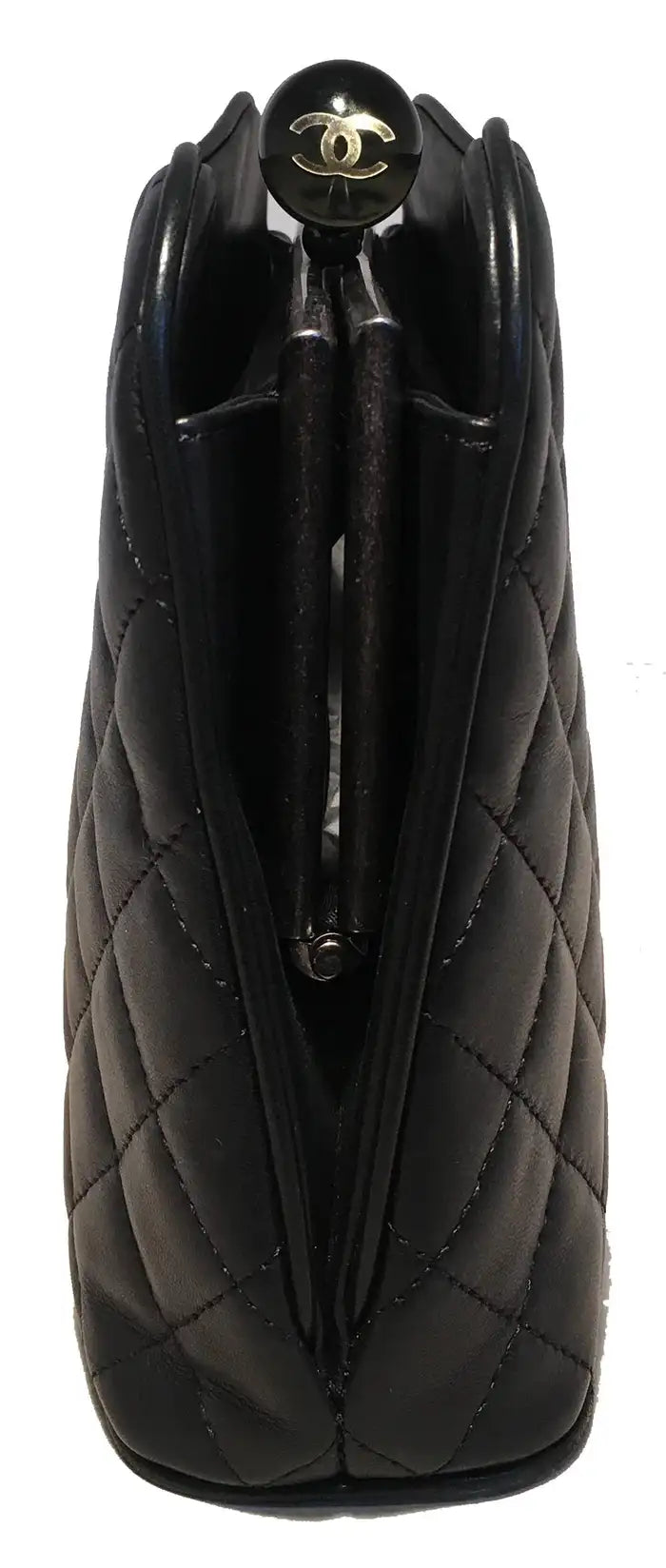 Chanel Black Leather Crystal Ball Kiss lock Clutch