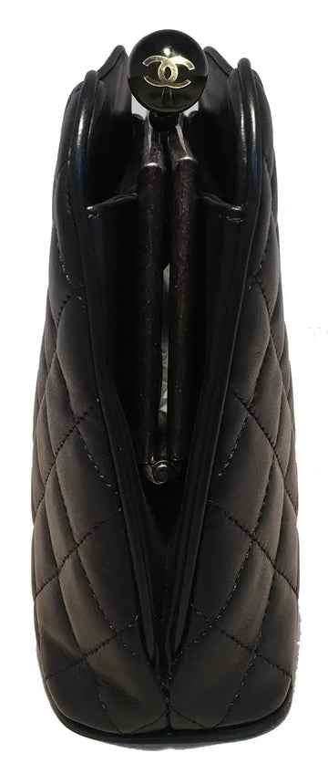 Chanel Black Leather Crystal Ball Kiss lock Clutch
