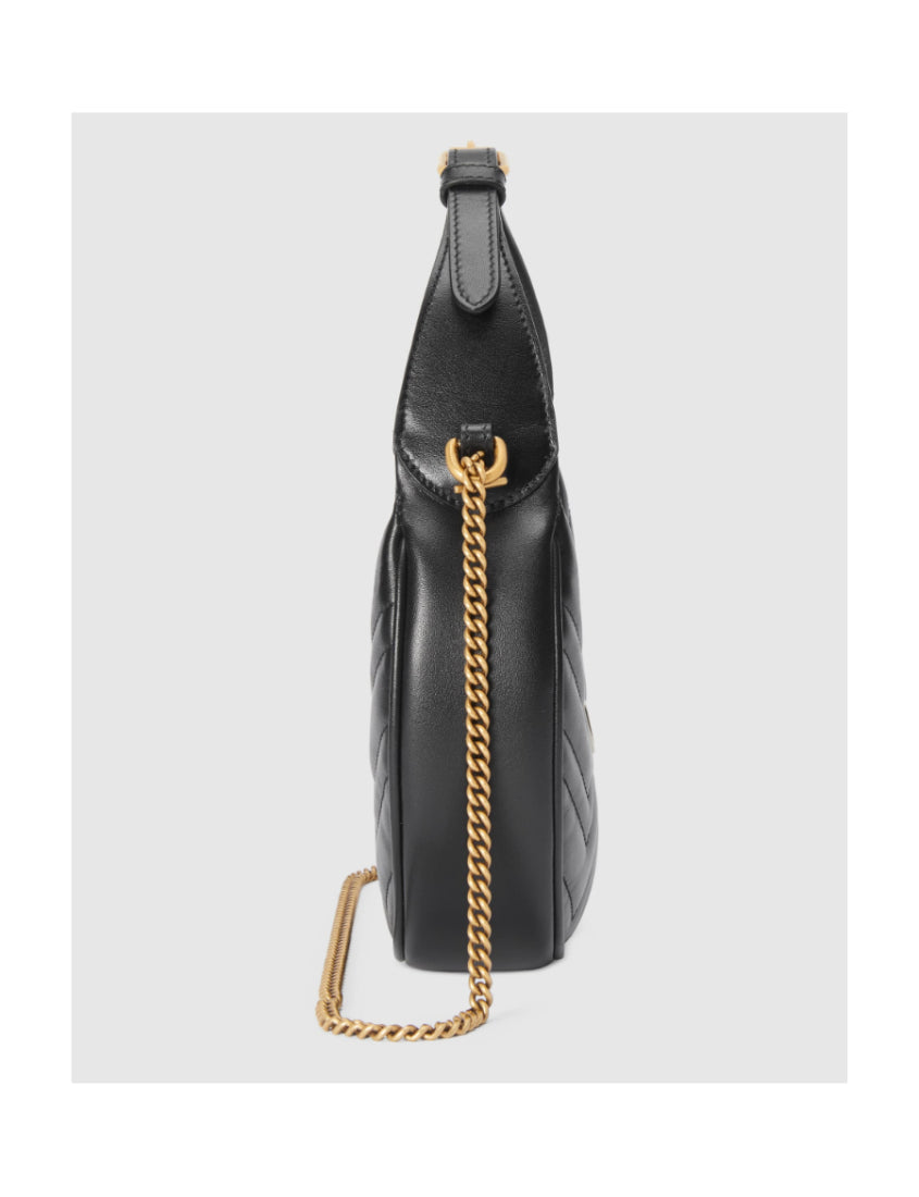Gucci Black GG Marmont half moon shape mini shoulder bag