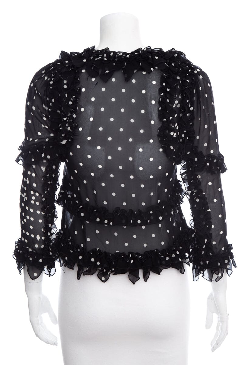 koche Black & White Silk Polka Dot Ruffle Blouse SZ 34