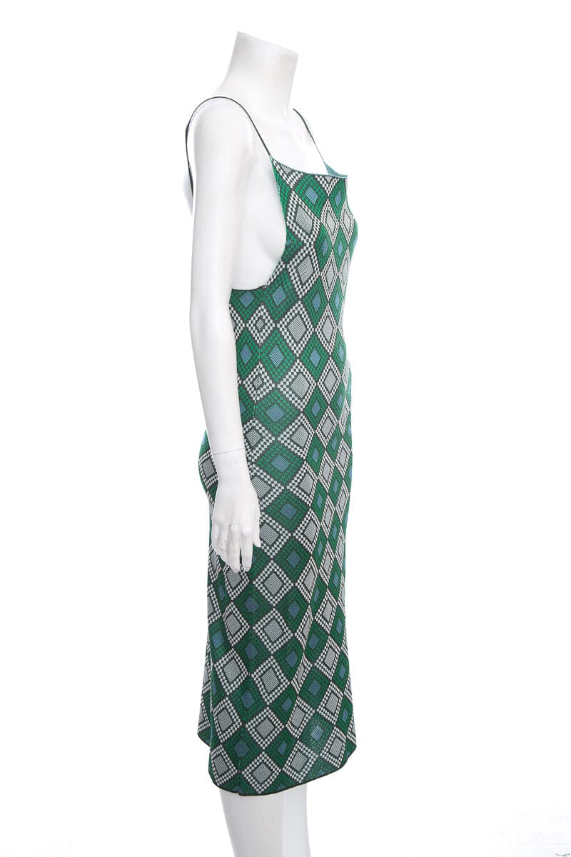 Ahluwalia Green Geometric Diamond Print Sleeveless Dress SZ 8