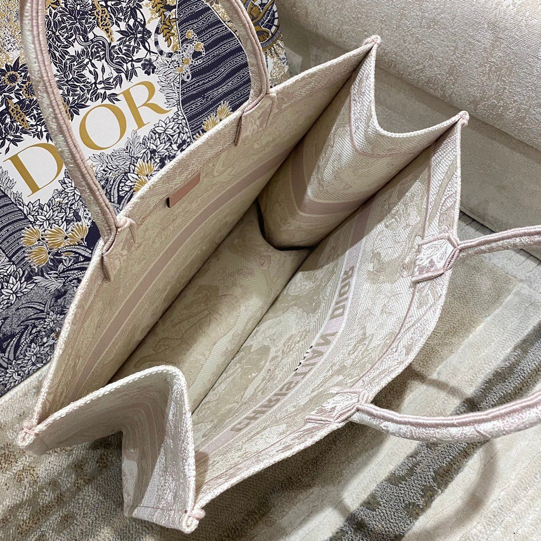 DI Large Book Tote Pink Toile de Jouy Embroidery, Light Pink, For Womtlm Womtlm’s Handbags, 42cm CD M1286ZTDT_M956