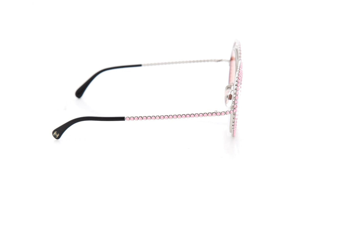 Chanel Pink Round Faux Pearl Embellished Sunglasses