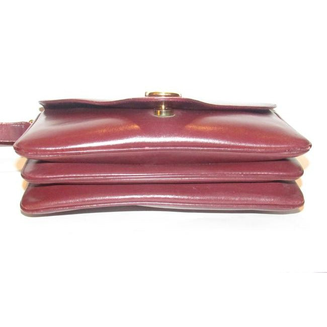 SOLD- Gucci Horsebit W Envelope Purse Bold Gold Accents Burgundy Leather Shoulder Bag