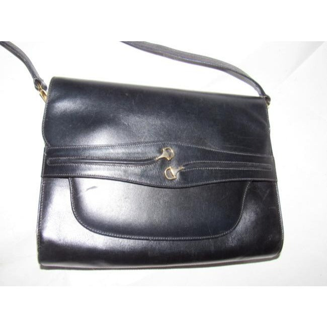 Gucci Horsebit Vintage Glossy Black Leather With Gold Equestrian Accents