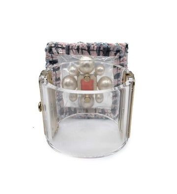 CHANEL Tweed Crochet PVC CC Supermarket Pearl Strass Orange Gripoix Clear Cuff