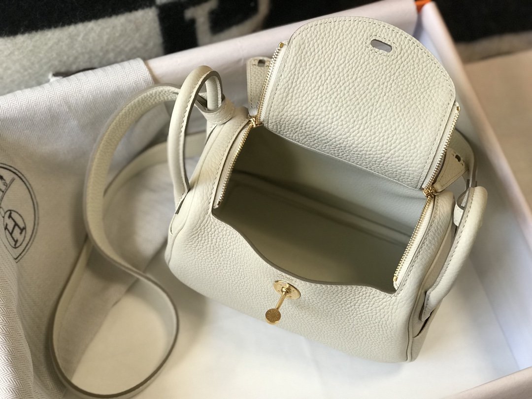 HM Lindy Mini White Togo Bag With Gold Hardware For Womtlm, Womtlm’s Handbags, Shoulder And Crossbody Bags 7.5in/19cm