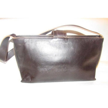 Furla Dark Brown Leather Shoulder Satchel with Camel Piping & Chrome Accents