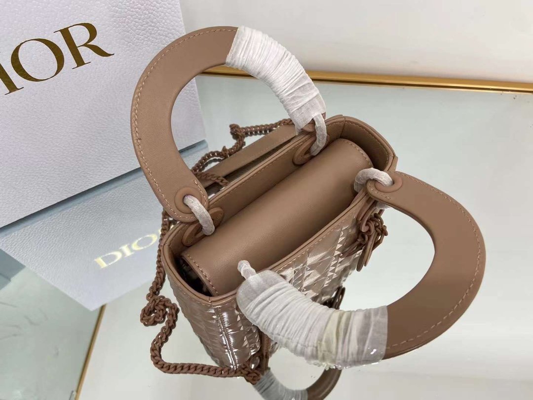 DI Mini Lady Bag Cannage with Beaded Motif, Brown, For Womtlm Womtlm’s Handbags, Crossbody Bags, 18cm CD