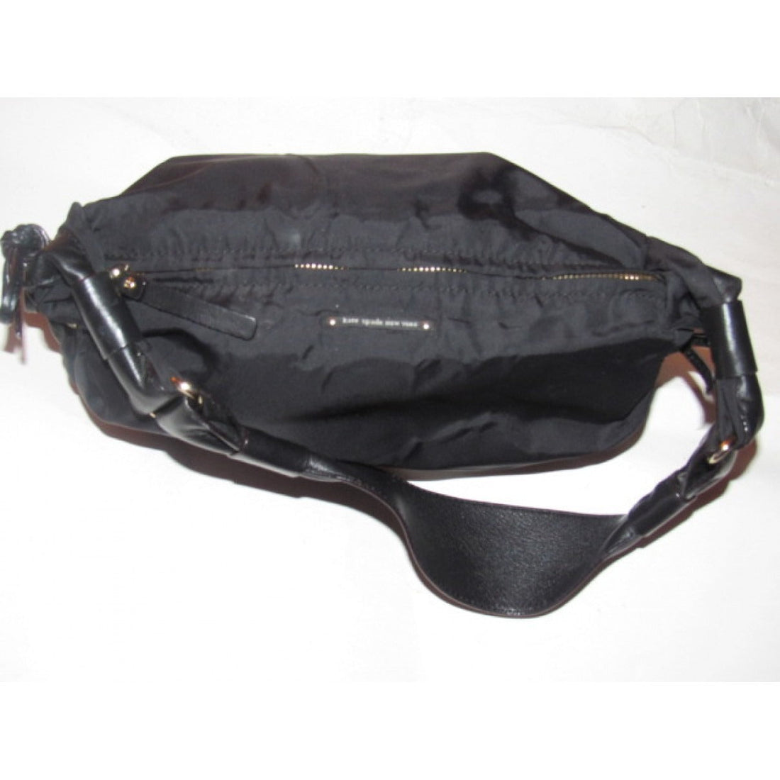 Kate Spade black leather hobo purse w chrome accents