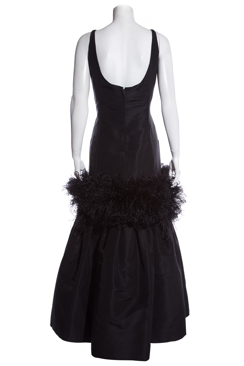 Oscar de la Renta Black Drop Waist Feather Dress SZ 12