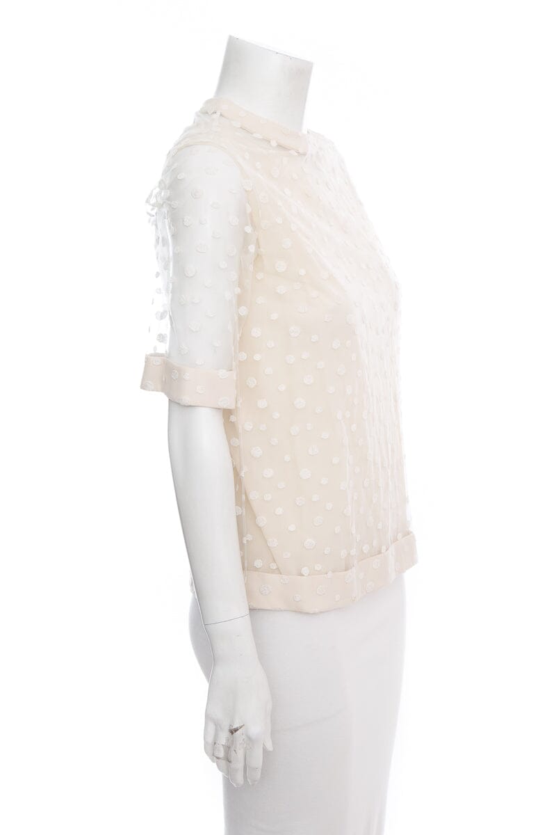 Chloe Cream Mesh Polka Dot Blouse SZ 34