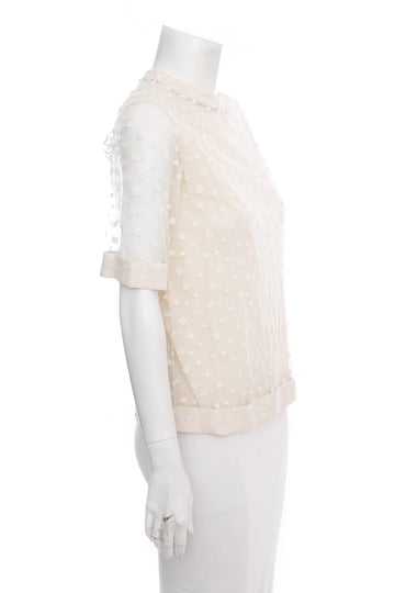 Chloe Cream Mesh Polka Dot Blouse SZ 34