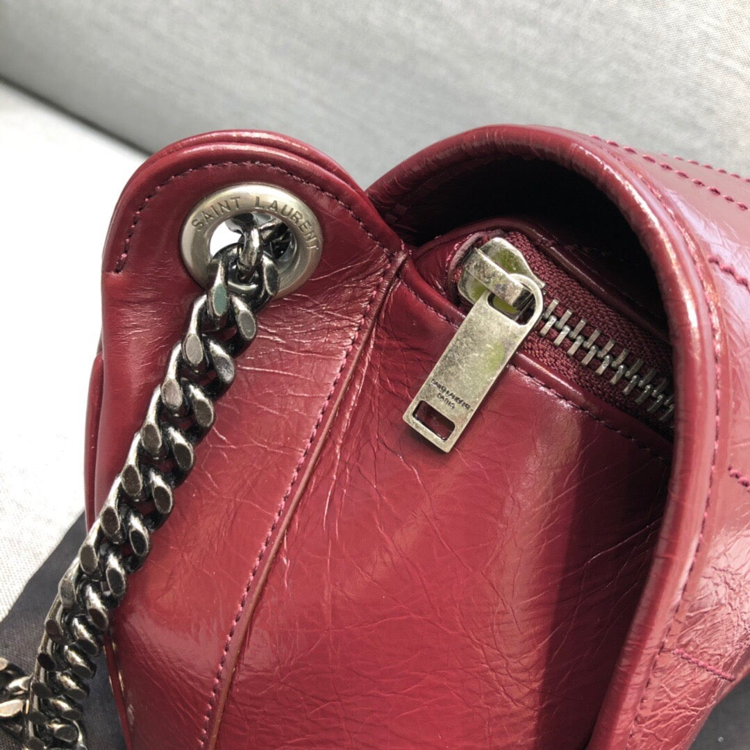 YSSL Niki Medium Crinkled Shoulder Bag Burgundy For Womtlm 11in/28cm YSL