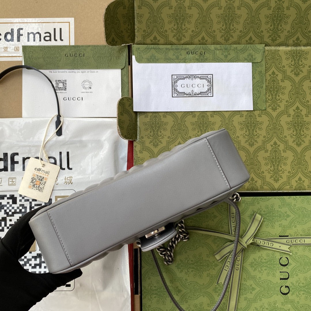 gg Marmont Small Shoulder Bag Dark Grey Matelassé For Womtlm 10in/26cm  443497 UM8AN 1711