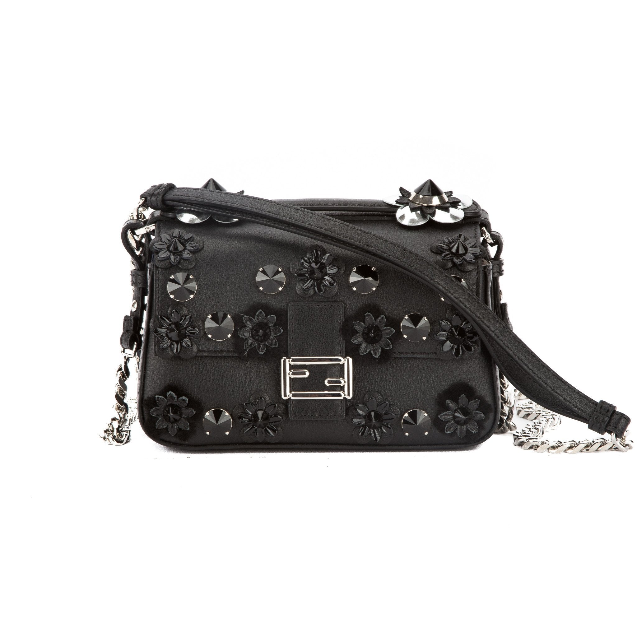 Fendi Black Leather Double Micro Baguette Bag