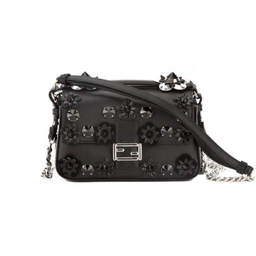 Fendi Black Leather Double Micro Baguette Bag