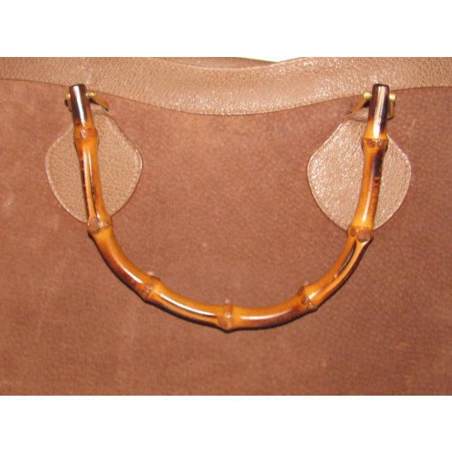 Gucci Shopper Tote Bag Tan Suedebamboo Handles And Leather With Satchel