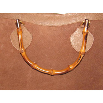 Gucci Shopper Tote Bag Tan Suedebamboo Handles And Leather With Satchel