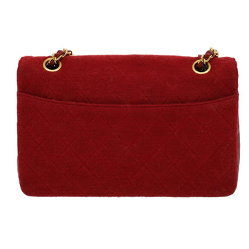 Chanel Matelasse Double Chain Shoulder Bag Cotton Leather Red CC  30896A