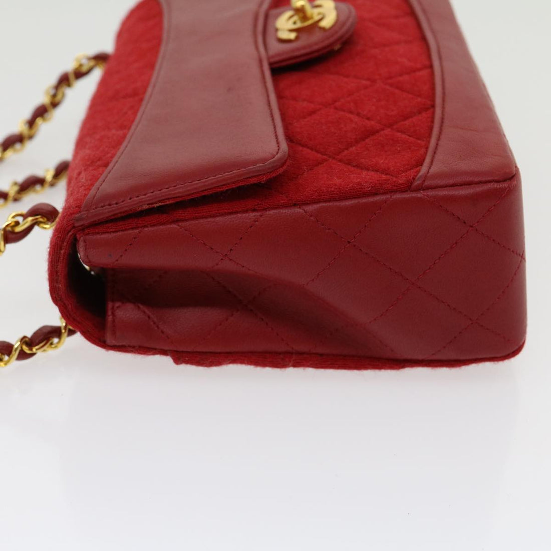 Chanel Matelasse Double Chain Shoulder Bag Cotton Leather Red CC  30896A