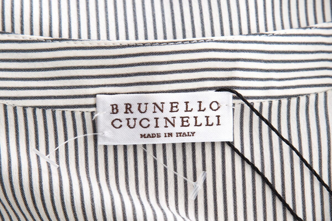 Brunello Cucinelli Blue & White Striped Button Down Tunic SZ M