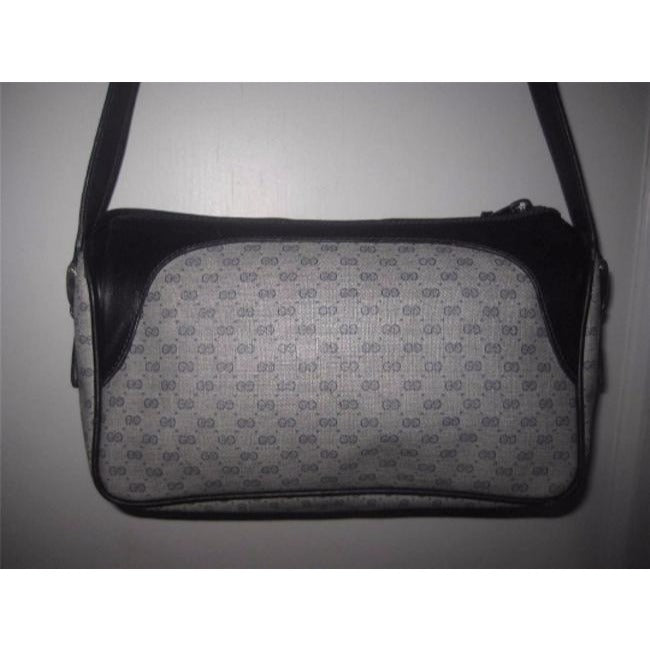 Gucci Vintage Navy Leather Small G Logo Coated Canvas In Shades Of Blue Leather