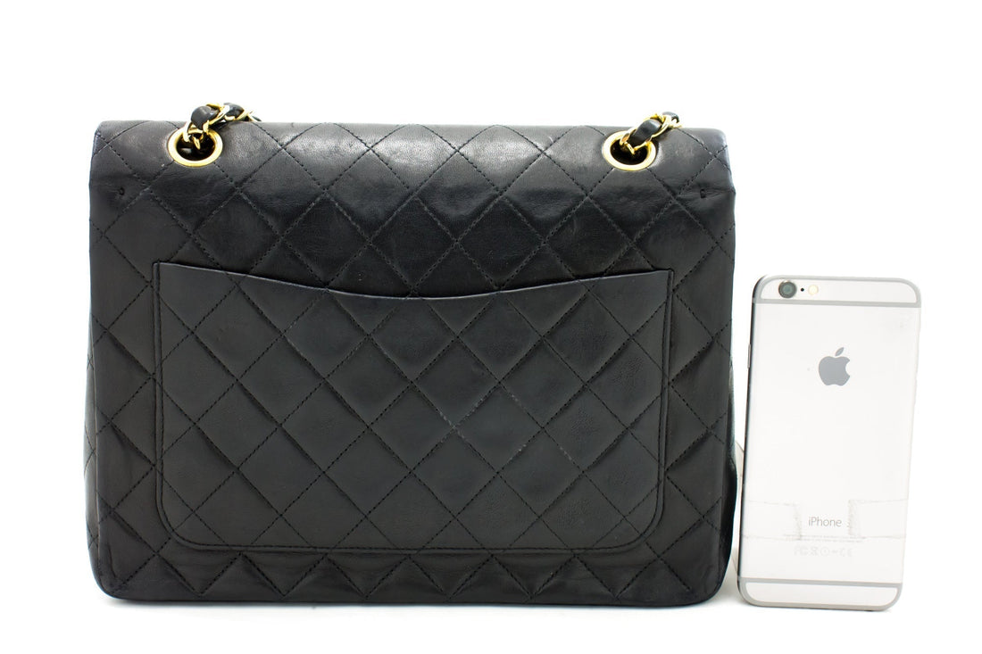 CHANEL 2.55 Double Flap Square Chain Shoulder Bag Black Lambskin