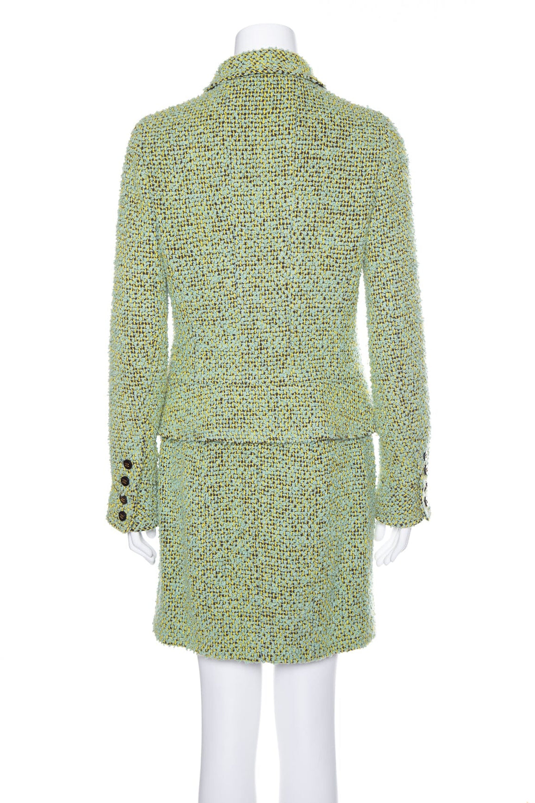 Chanel Vintage 1994 Green Tweed Skirt and Jacket Set SZ 40