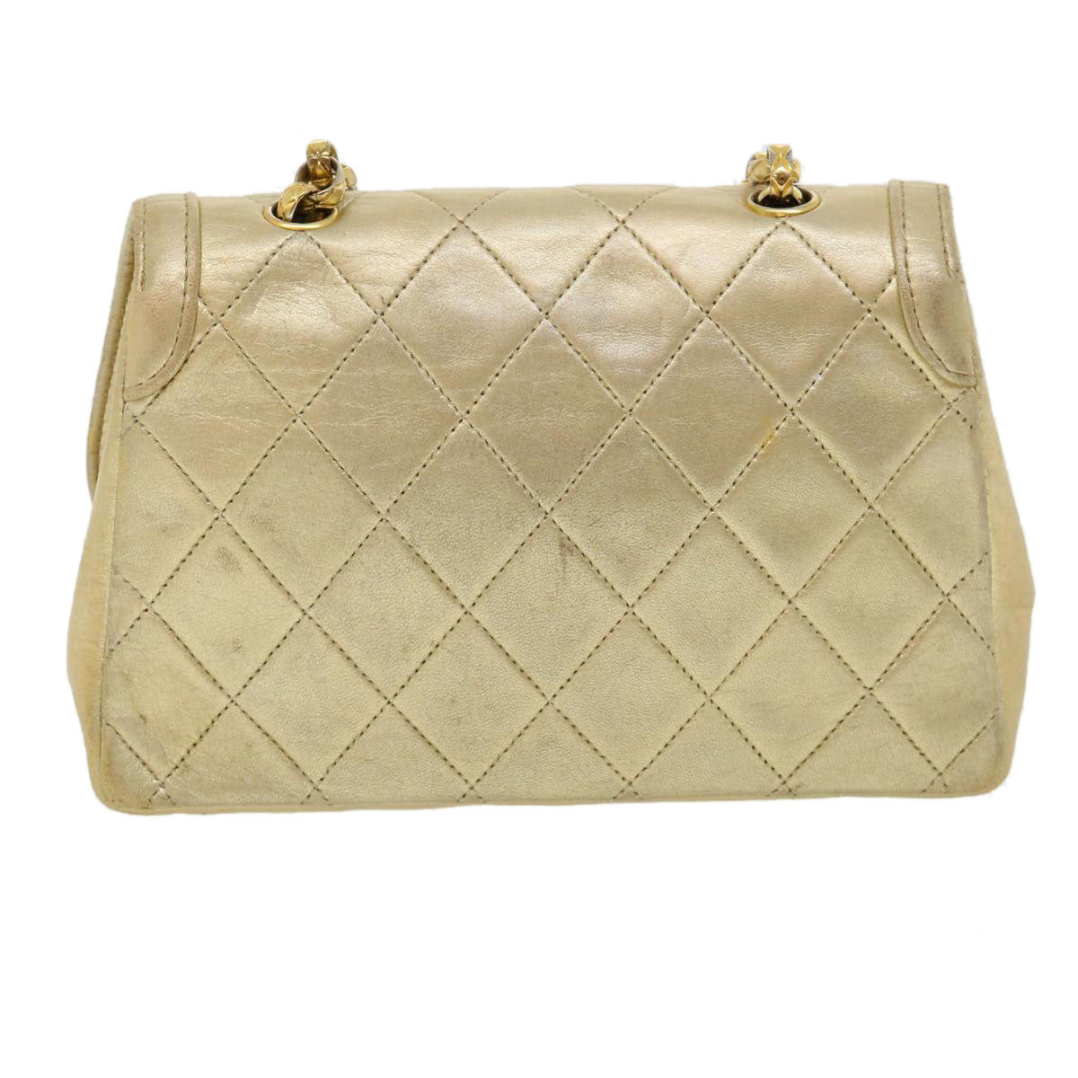Chanel Matelasse Turn Lock Chain Shoulder Bag Lamb Skin Gold CC Auth 31382A