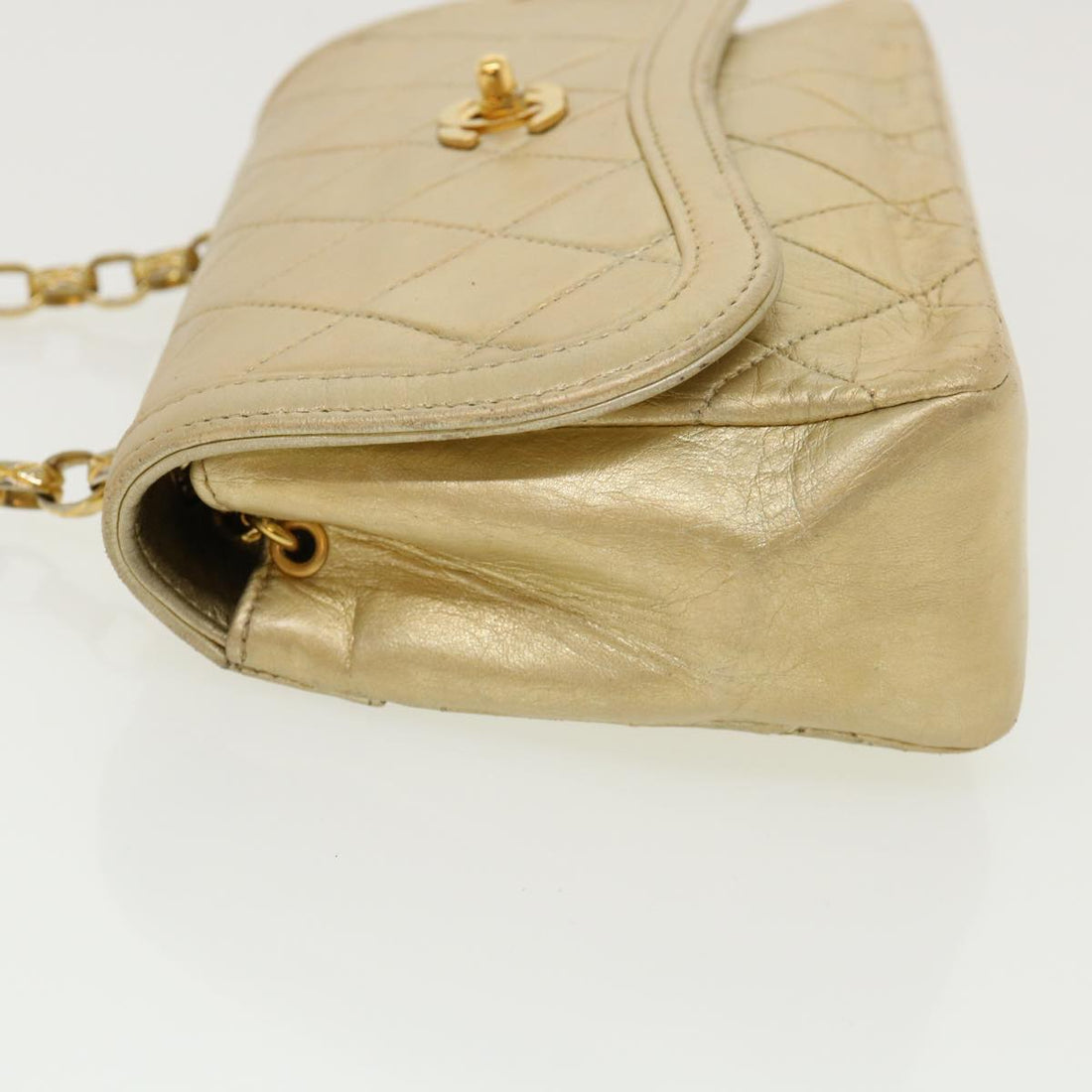 Chanel Matelasse Turn Lock Chain Shoulder Bag Lamb Skin Gold CC  31382A