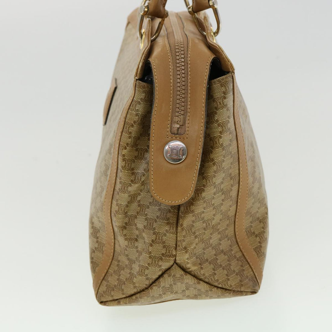 Celine Macadam Canvas Hand Bag PVC Leather Beige  31582