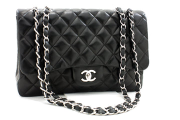 Chanel Large Classic Handbag 11"Chain Shoulder Bag Flap Black Lamb h44