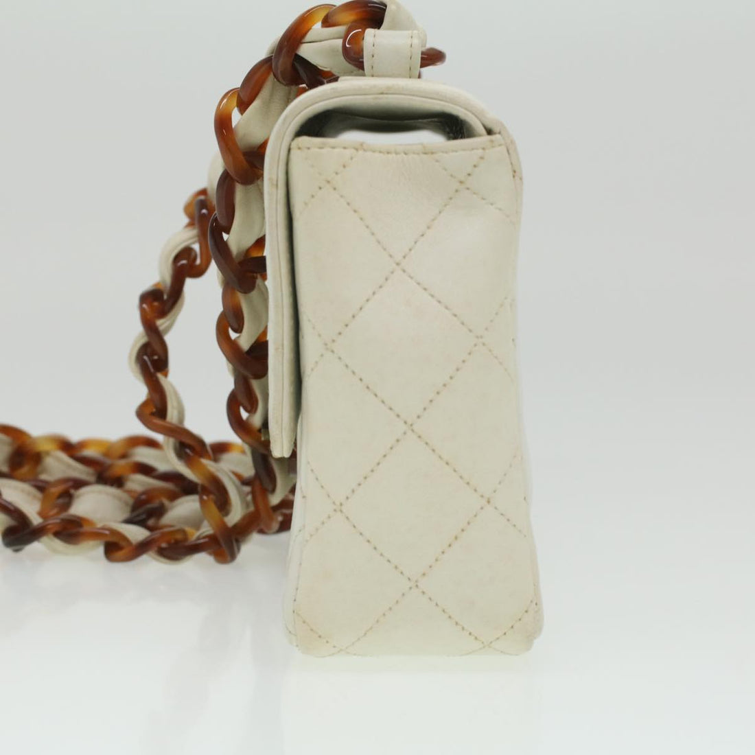 Chanel Matelasse Turn Lock Shoulder Bag Lamb Skin Brown White CC  32160A