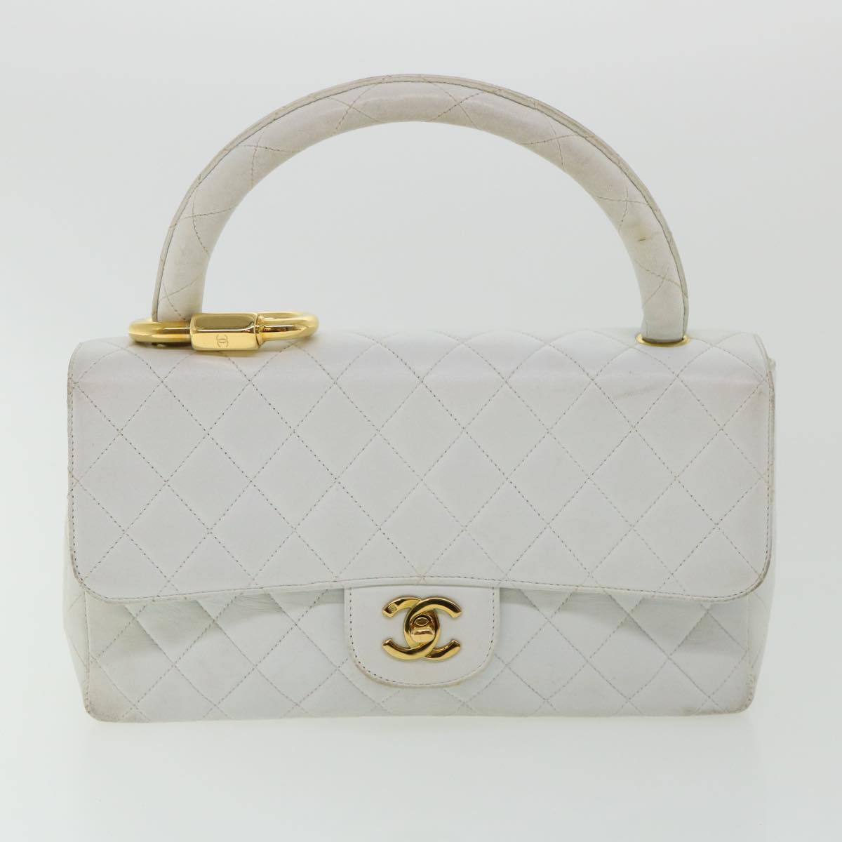 Chanel Matelasse Pair Shoulder Bag Lamb Skin White CC  32416A