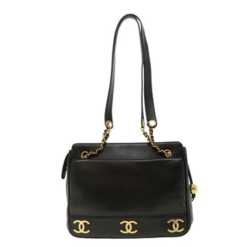 Chanel Chain Shoulder Bag Lamb Skin Black CC Auth 32454A