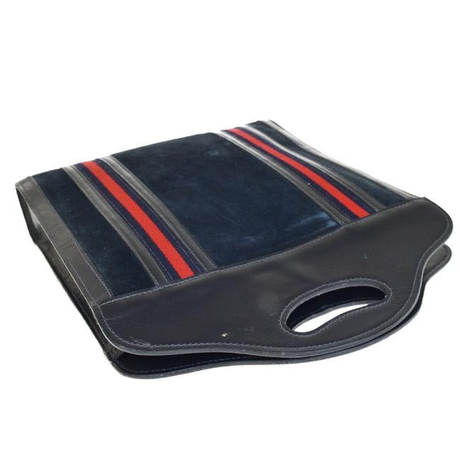 Gucci W Vintage Suedeleather Top Handle Punch Hole Bluerednavy Sherry Stripes Suede And Leather Tote