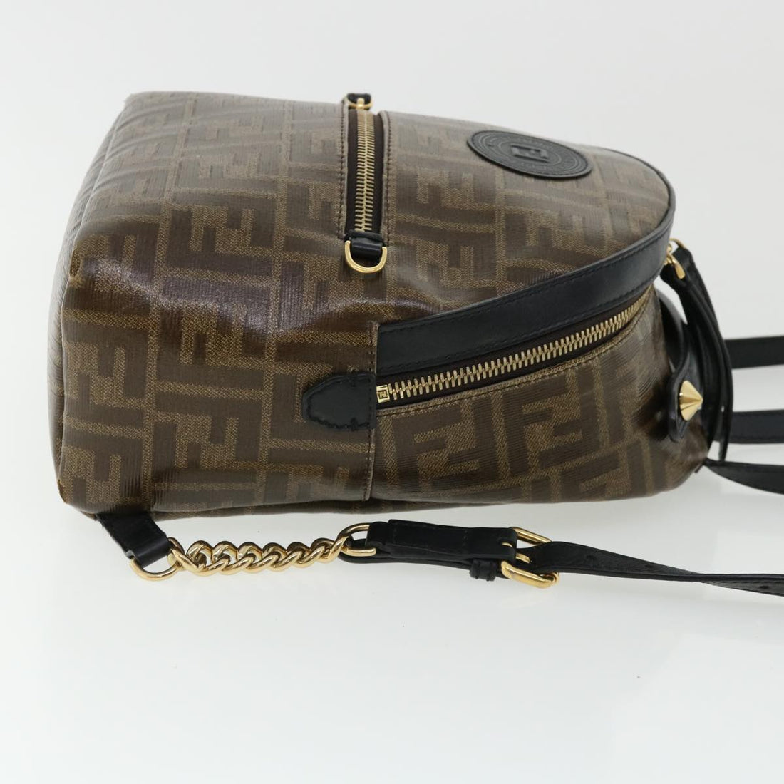 FENDI Zucca Canvas Backpack Coated Canvas Brown Black 8BZ038  32630A