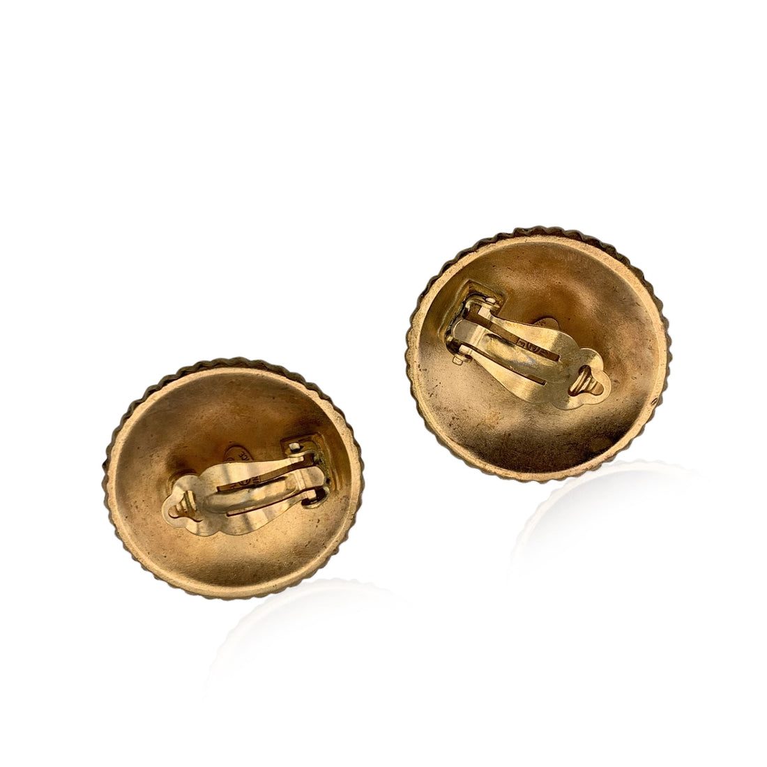 CHANEL Vintage Gold Metal Round Coco  Clip On Earrings