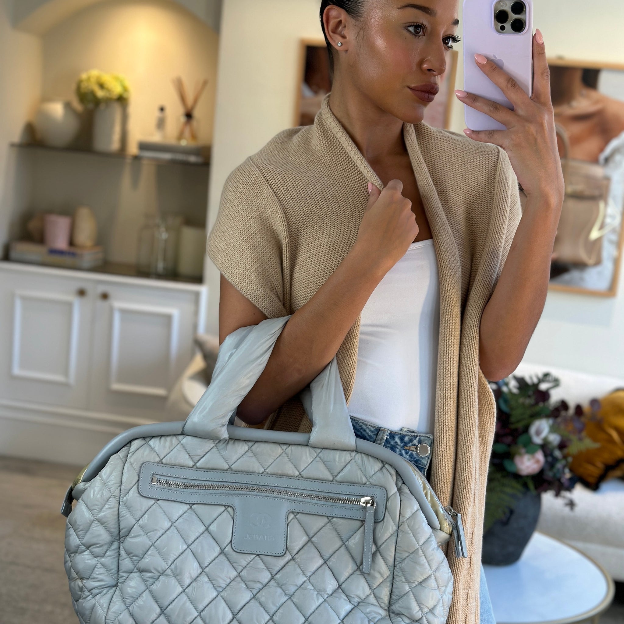Chanel Cloud Grey Coco Cocoon Tote Bag In Nylon and CC Detail