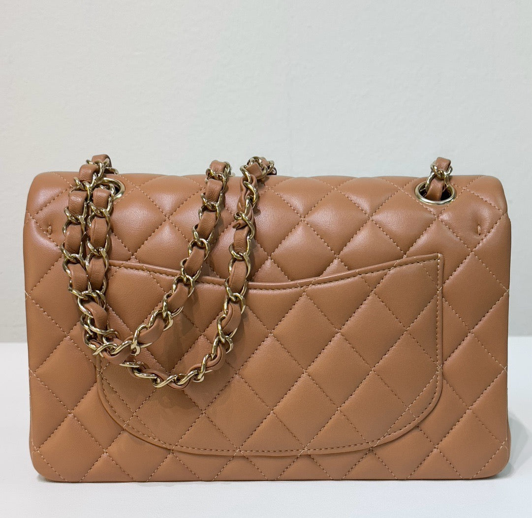 Chanel Small Lambskin Classic Double Flap Bag Dark Beige LGHW